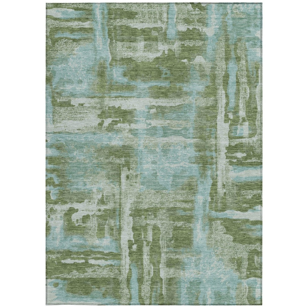 HomeRoots 10' X 14' Fern Green & Sky Blue Abstract Area Rug - Washable, Durable, Perfect for Indoor/Outdoor Use 629166
