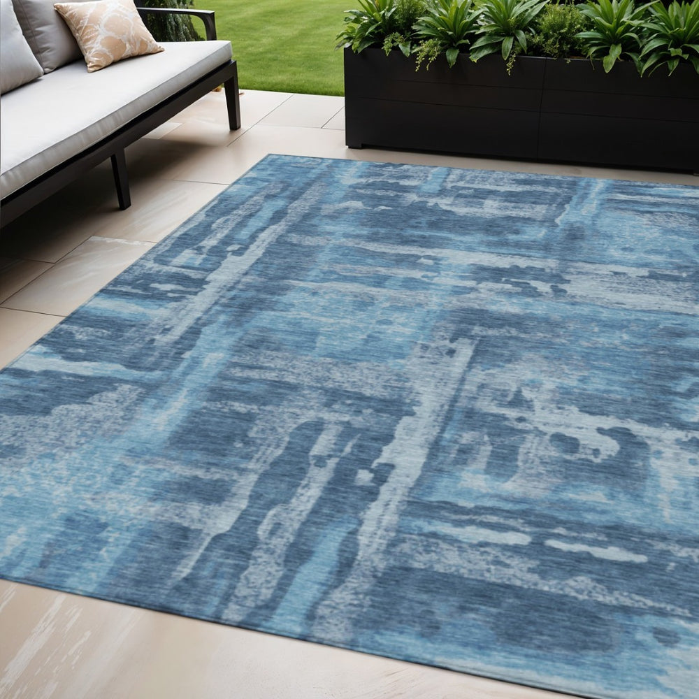 HomeRoots 5' X 8' Denim and Sky Blue Abstract Area Rug - Stylish, Durable, Washable for Indoor & Outdoor Use 629168