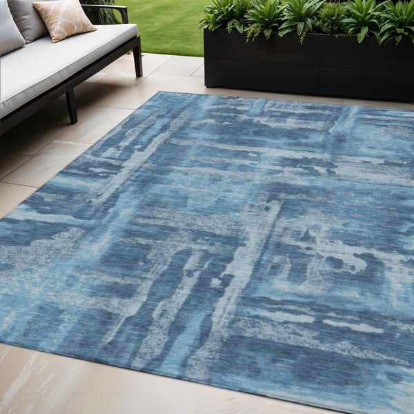 HomeRoots 5' X 8' Denim and Sky Blue Abstract Area Rug - Stylish, Durable, Washable for Indoor & Outdoor Use 629168