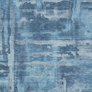 HomeRoots 8' X 10' Denim Blue & Sky Blue Abstract Washable Area Rug - Stylish, Durable for Indoor/Outdoor Use 629170