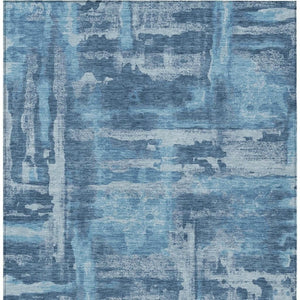 HomeRoots 8' X 10' Denim Blue & Sky Blue Abstract Washable Area Rug - Stylish, Durable for Indoor/Outdoor Use 629170