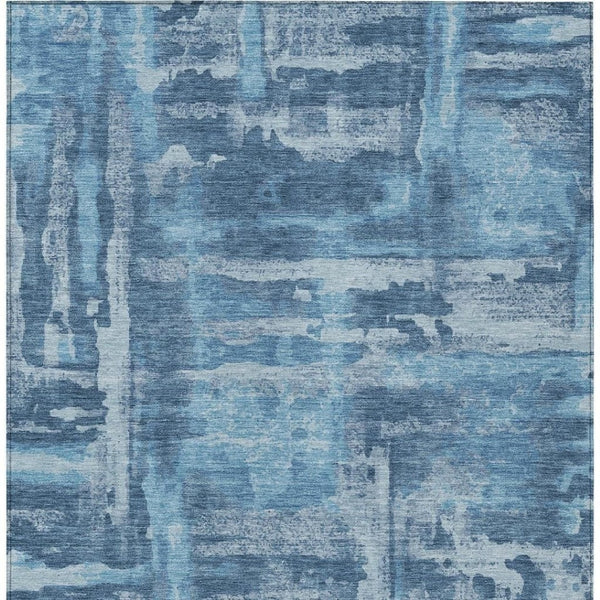 HomeRoots 8' X 10' Denim Blue & Sky Blue Abstract Washable Area Rug - Stylish, Durable for Indoor/Outdoor Use 629170