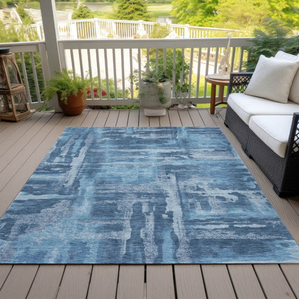 HomeRoots 8' X 10' Denim Blue & Sky Blue Abstract Washable Area Rug - Stylish, Durable for Indoor/Outdoor Use 629170
