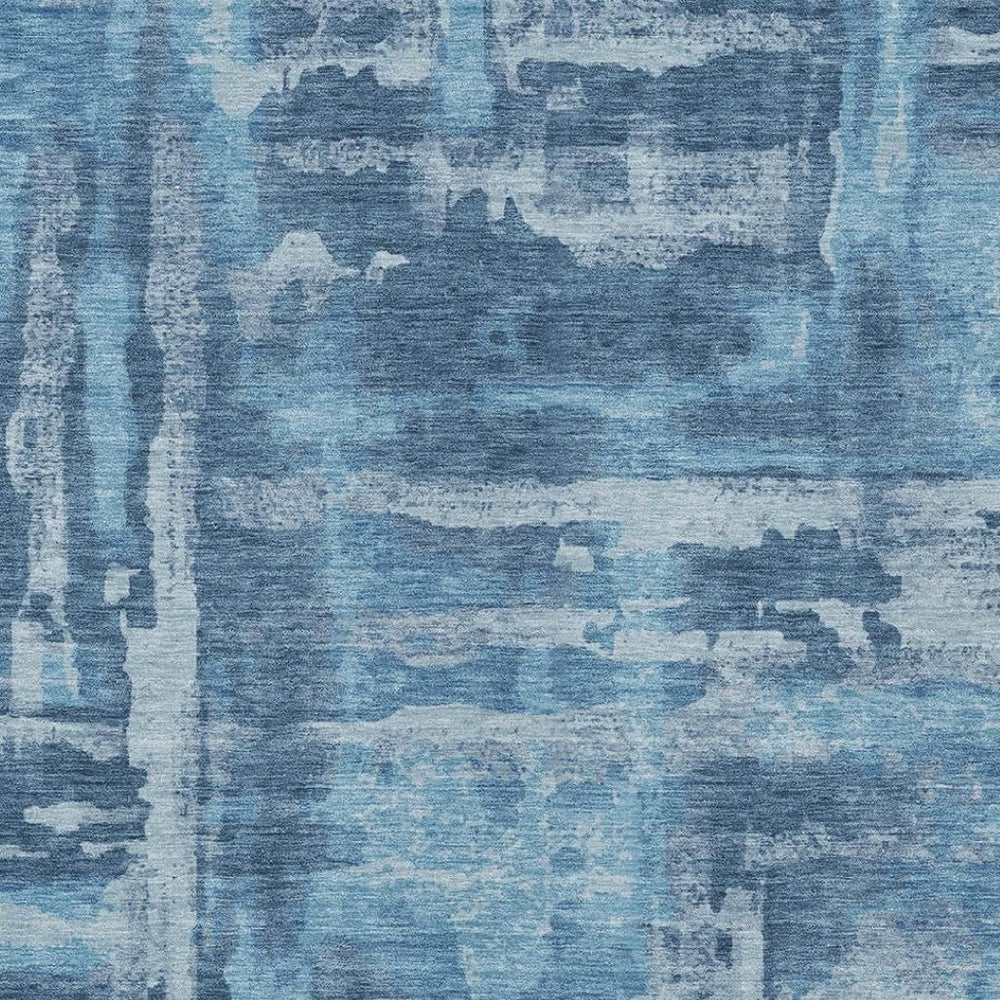 HomeRoots 9' X 12' Denim Blue & Sky Blue Abstract Rug - Washable, Durable, Indoor/Outdoor Versatility for Any Space 629171