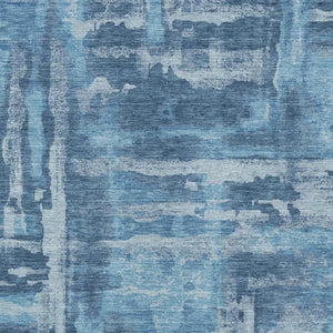 HomeRoots 9' X 12' Denim Blue & Sky Blue Abstract Rug - Washable, Durable, Indoor/Outdoor Versatility for Any Space 629171