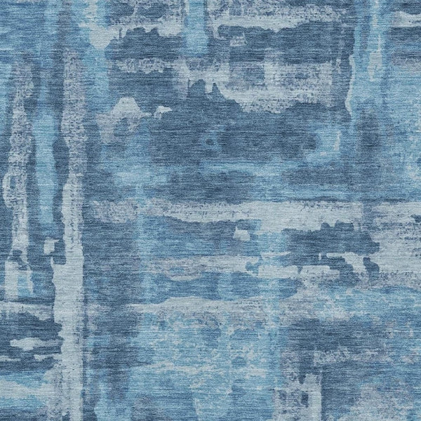 HomeRoots 9' X 12' Denim Blue & Sky Blue Abstract Rug - Washable, Durable, Indoor/Outdoor Versatility for Any Space 629171