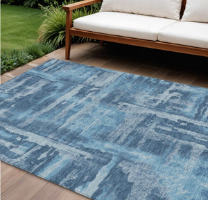 HomeRoots 10' Denim Blue & Sky Blue Abstract Washable Area Rug - Durable, Stylish for Indoor/Outdoor Spaces 629172