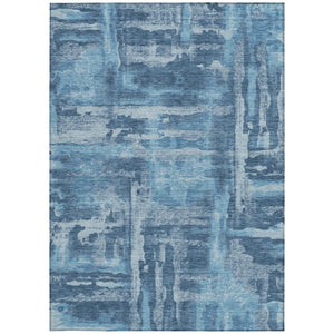 HomeRoots 10' Denim Blue & Sky Blue Abstract Washable Area Rug - Durable, Stylish for Indoor/Outdoor Spaces 629172
