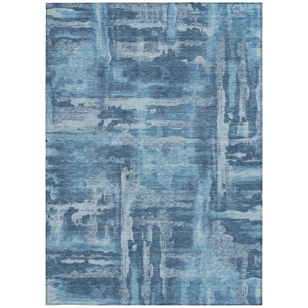 HomeRoots 10' Denim Blue & Sky Blue Abstract Washable Area Rug - Durable, Stylish for Indoor/Outdoor Spaces 629172