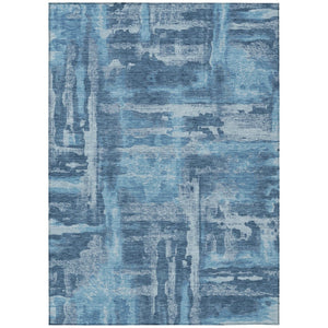 HomeRoots 10' Denim Blue & Sky Blue Abstract Washable Area Rug - Durable, Stylish for Indoor/Outdoor Spaces 629172