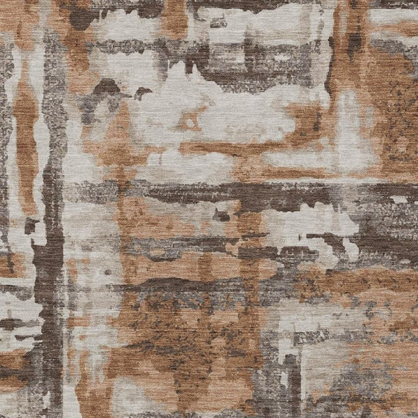 HomeRoots 5' Abstract Washable Area Rug in Rust and Taupe – Durable, Stylish, Indoor/Outdoor Versatility! 629174