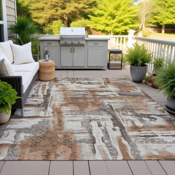 HomeRoots 5' Abstract Washable Area Rug in Rust and Taupe – Durable, Stylish, Indoor/Outdoor Versatility! 629174