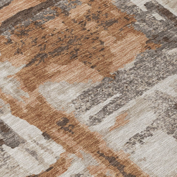 HomeRoots 5' Abstract Washable Area Rug in Rust and Taupe – Durable, Stylish, Indoor/Outdoor Versatility! 629174