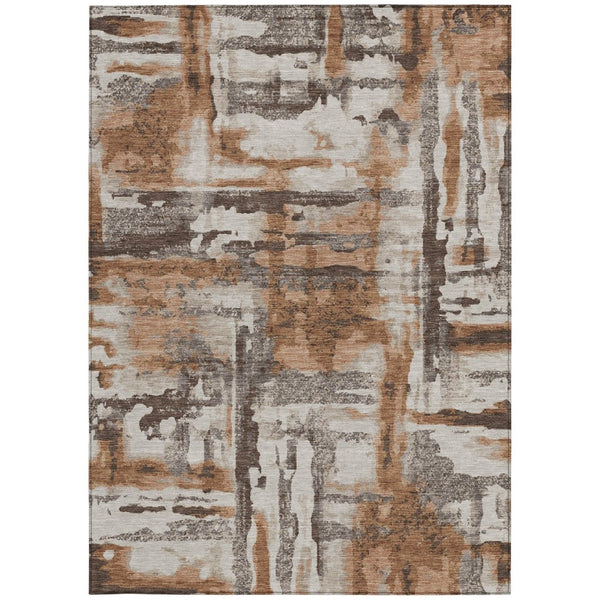 HomeRoots 5' Abstract Washable Area Rug in Rust and Taupe – Durable, Stylish, Indoor/Outdoor Versatility! 629174