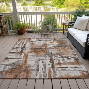 HomeRoots 5' Abstract Washable Area Rug in Rust and Taupe – Durable, Stylish, Indoor/Outdoor Versatility! 629174