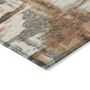 HomeRoots 8' Round Abstract Washable Area Rug in Rust and Taupe - Perfect for Indoor and Outdoor Spaces! 629175