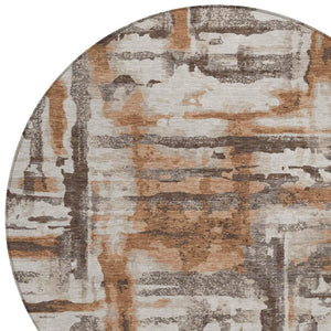 HomeRoots 8' Round Abstract Washable Area Rug in Rust and Taupe - Perfect for Indoor and Outdoor Spaces! 629175
