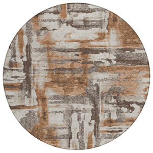 HomeRoots 8' Round Abstract Washable Area Rug in Rust and Taupe - Perfect for Indoor and Outdoor Spaces! 629175