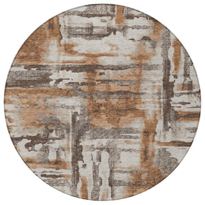 HomeRoots 8' Round Abstract Washable Area Rug in Rust and Taupe - Perfect for Indoor and Outdoor Spaces! 629175