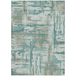 HomeRoots 5' Teal Blue and Ivory Abstract Washable Area Rug - Stylish Indoor/Outdoor Design for High Traffic Spaces 629180