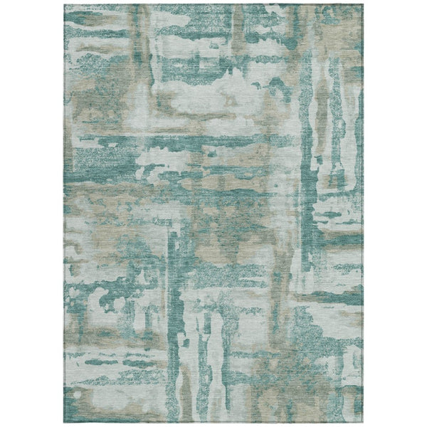 HomeRoots 5' Teal Blue and Ivory Abstract Washable Area Rug - Stylish Indoor/Outdoor Design for High Traffic Spaces 629180