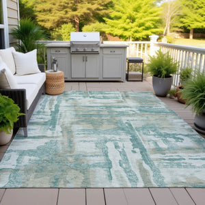 HomeRoots 5' Teal Blue and Ivory Abstract Washable Area Rug - Stylish Indoor/Outdoor Design for High Traffic Spaces 629180