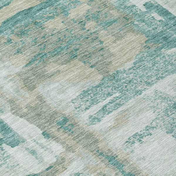 HomeRoots 5' Teal Blue and Ivory Abstract Washable Area Rug - Stylish Indoor/Outdoor Design for High Traffic Spaces 629180