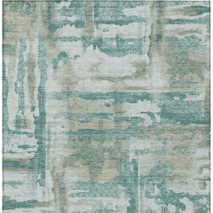 HomeRoots 5' Teal Blue and Ivory Abstract Washable Area Rug - Stylish Indoor/Outdoor Design for High Traffic Spaces 629180