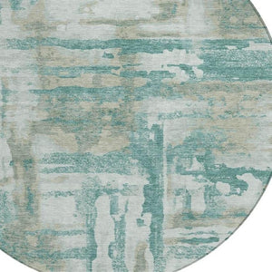 HomeRoots 8' Teal Blue Abstract Round Rug - Stylish, Washable, Indoor/Outdoor Area Rug for High-Traffic Spaces 629181