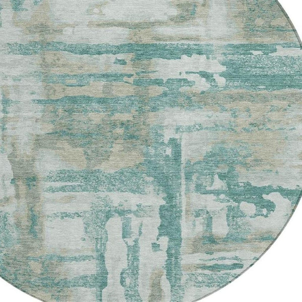 HomeRoots 8' Teal Blue Abstract Round Rug - Stylish, Washable, Indoor/Outdoor Area Rug for High-Traffic Spaces 629181