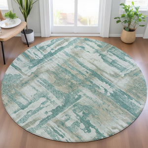 HomeRoots 8' Teal Blue Abstract Round Rug - Stylish, Washable, Indoor/Outdoor Area Rug for High-Traffic Spaces 629181