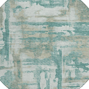 HomeRoots 8' Teal Blue Abstract Round Rug - Stylish, Washable, Indoor/Outdoor Area Rug for High-Traffic Spaces 629181