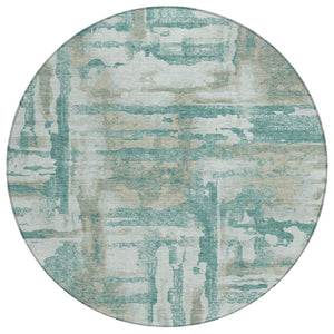 HomeRoots 8' Teal Blue Abstract Round Rug - Stylish, Washable, Indoor/Outdoor Area Rug for High-Traffic Spaces 629181