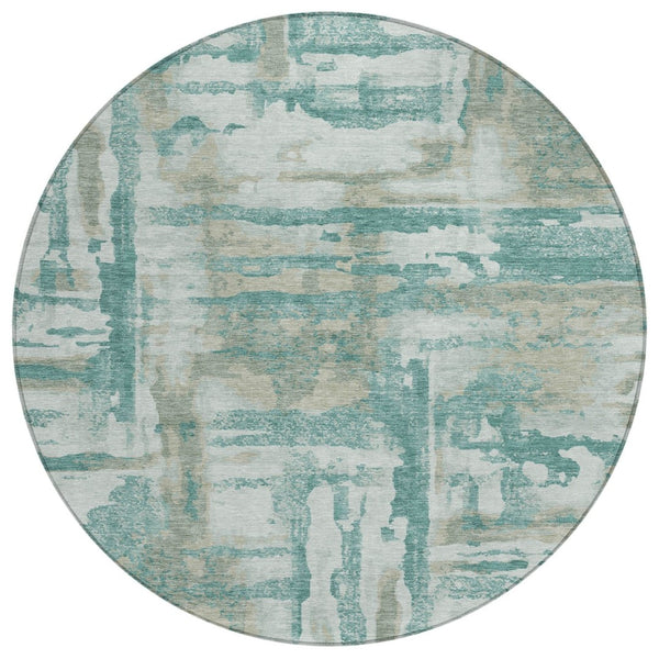 HomeRoots 8' Teal Blue Abstract Round Rug - Stylish, Washable, Indoor/Outdoor Area Rug for High-Traffic Spaces 629181