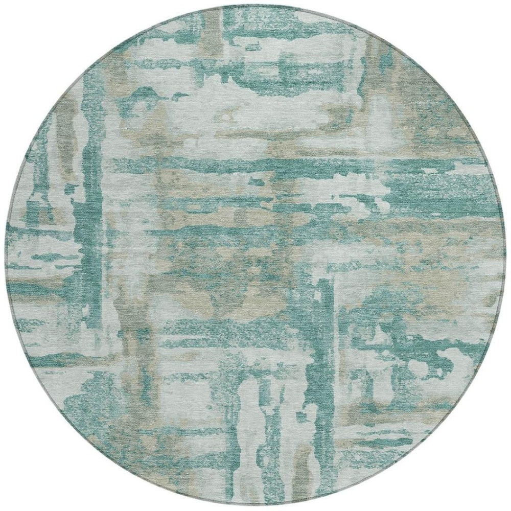 HomeRoots 8' Teal Blue Abstract Round Rug - Stylish, Washable, Indoor/Outdoor Area Rug for High-Traffic Spaces 629181