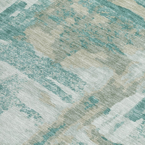 HomeRoots 8' X 10' Teal Blue Ivory Abstract Area Rug - Stylish, Washable, Durable for Indoor & Outdoor Spaces 629182