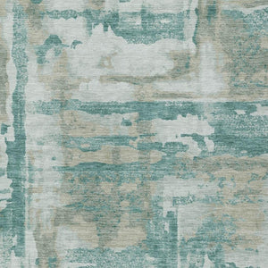 HomeRoots 9' X 12' Stylish Teal Blue & Ivory Abstract Area Rug - Machine Washable for Indoor/Outdoor Use! 629183