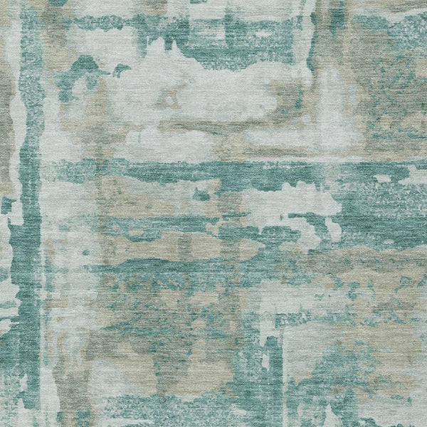 HomeRoots 9' X 12' Stylish Teal Blue & Ivory Abstract Area Rug - Machine Washable for Indoor/Outdoor Use! 629183