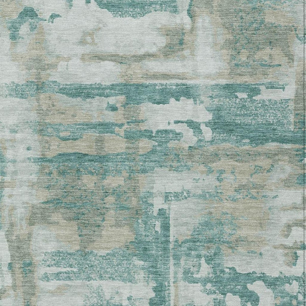 HomeRoots 10' Teal Blue & Ivory Abstract Area Rug - Stylish, Washable, Indoor/Outdoor, Stain-Resistant Design 629184