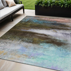 HomeRoots 5' X 8' Abstract Washable Area Rug in Brown, Teal, Blue & Blush - Durable for Indoors & Outdoors! 629186