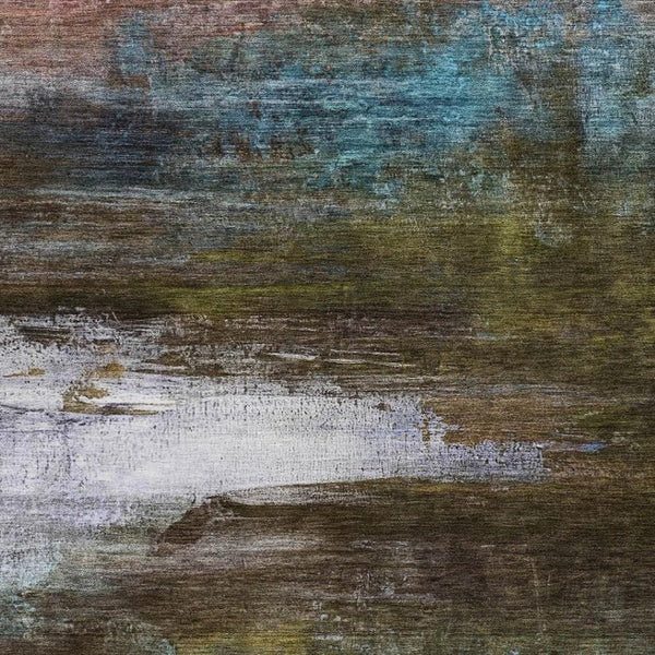 HomeRoots 5' X 8' Abstract Washable Area Rug in Brown, Teal, Blue & Blush - Durable for Indoors & Outdoors! 629186