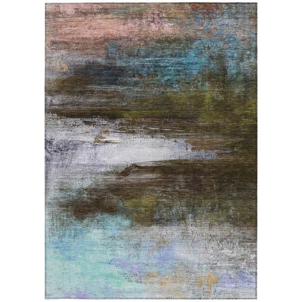HomeRoots 5' X 8' Abstract Washable Area Rug in Brown, Teal, Blue & Blush - Durable for Indoors & Outdoors! 629186