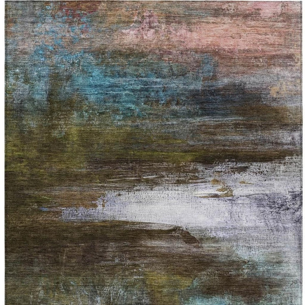 HomeRoots 10' Abstract Washable Indoor Outdoor Area Rug in Brown, Teal, Blue & Blush - Durable & Stylish! 629190