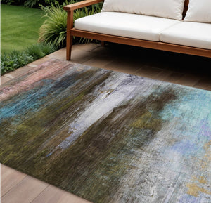 HomeRoots 10' Abstract Washable Indoor Outdoor Area Rug in Brown, Teal, Blue & Blush - Durable & Stylish! 629190
