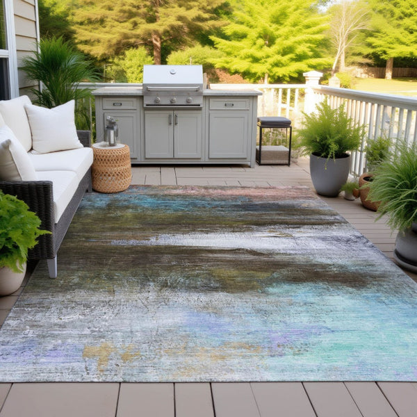HomeRoots 10' Abstract Washable Indoor Outdoor Area Rug in Brown, Teal, Blue & Blush - Durable & Stylish! 629190