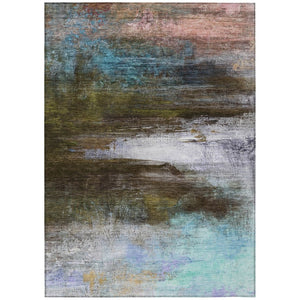 HomeRoots 10' Abstract Washable Indoor Outdoor Area Rug in Brown, Teal, Blue & Blush - Durable & Stylish! 629190