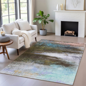 HomeRoots 10' Abstract Washable Indoor Outdoor Area Rug in Brown, Teal, Blue & Blush - Durable & Stylish! 629190