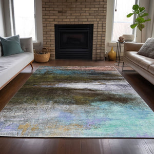 HomeRoots 10' Abstract Washable Indoor Outdoor Area Rug in Brown, Teal, Blue & Blush - Durable & Stylish! 629190