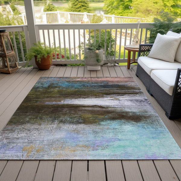 HomeRoots 10' Abstract Washable Indoor Outdoor Area Rug in Brown, Teal, Blue & Blush - Durable & Stylish! 629190
