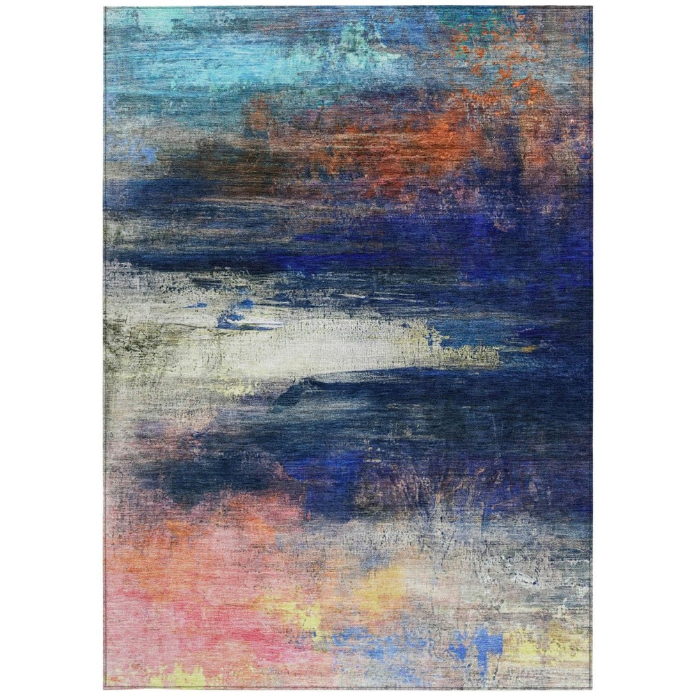 HomeRoots 8' X 10' Abstract Washable Area Rug in Blue, Rust & Pink - Modern Outdoor/Indoor Decor Solution! 629194